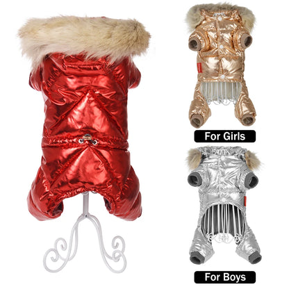 Winter Warm Dog Overalls Waterproof Removable Hooded Jacket Puppy Chihuahua Jumpsuits French Bulldog Coat Pet Clothing Costume