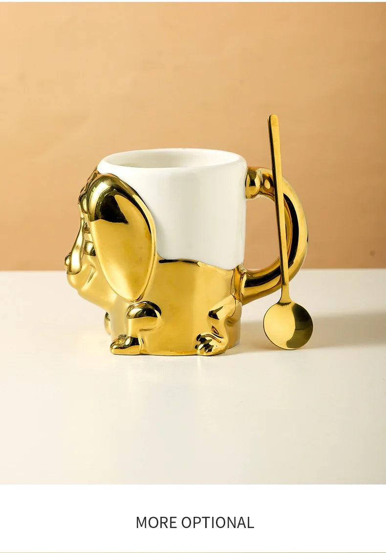 1pc Creative Stereo Dog Coffee Cup Cartoon Animal Tea Cup Gold Plated Silver Dog Ceramic Mug Couple Gift Oatmeal Mug Home Decor