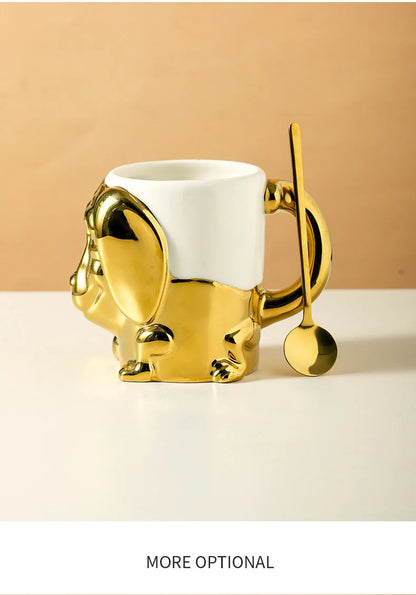 1pc Creative Stereo Dog Coffee Cup Cartoon Animal Tea Cup Gold Plated Silver Dog Ceramic Mug Couple Gift Oatmeal Mug Home Decor