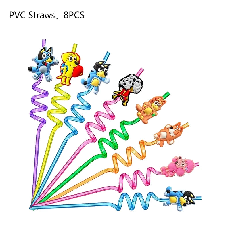 Cartoon Blue Dog Birthday Bluey Birthday Decoration Set Blueys Cups Banner Straws Bluey Balloons Set Kid Toy Gift Party Supplies