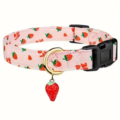 the TUTTIFRUTTI PAWS COLLAR - 1PCS Fruit Print Polyester Dog Collar Set with Adjustable Buckles and Zinc Alloy Rings, Stylish and Durable, Machine Washable
