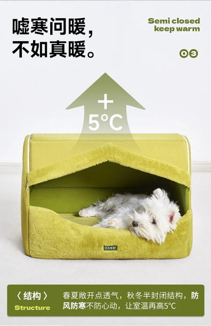 Dog Bed for Warmth in Winter, A Small Dog for A Sense of Security, and A Warm Dog House in Winter
