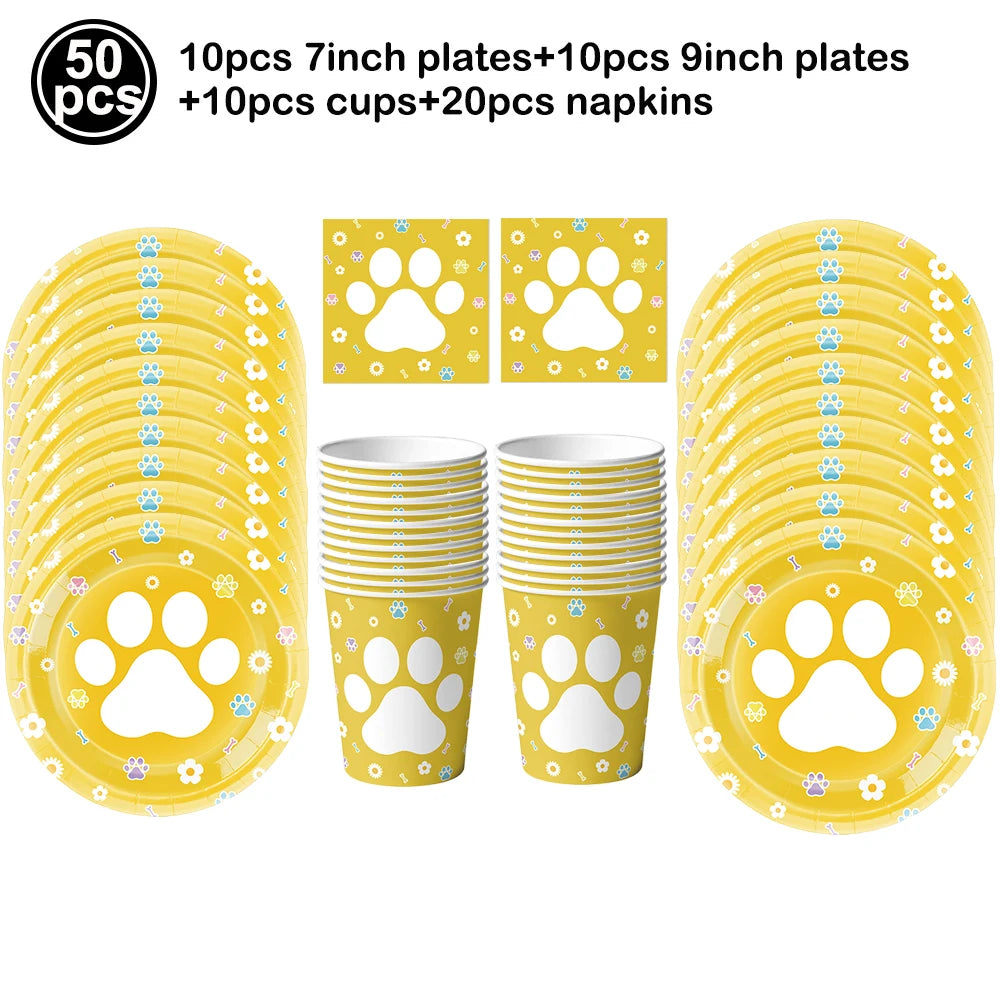 Dog Birthday Party Supplies Pink Blue Paw Paper Plates Napkins Cups Cute Puppy Theme Kids Birthday Baby Shower Party Table Decor