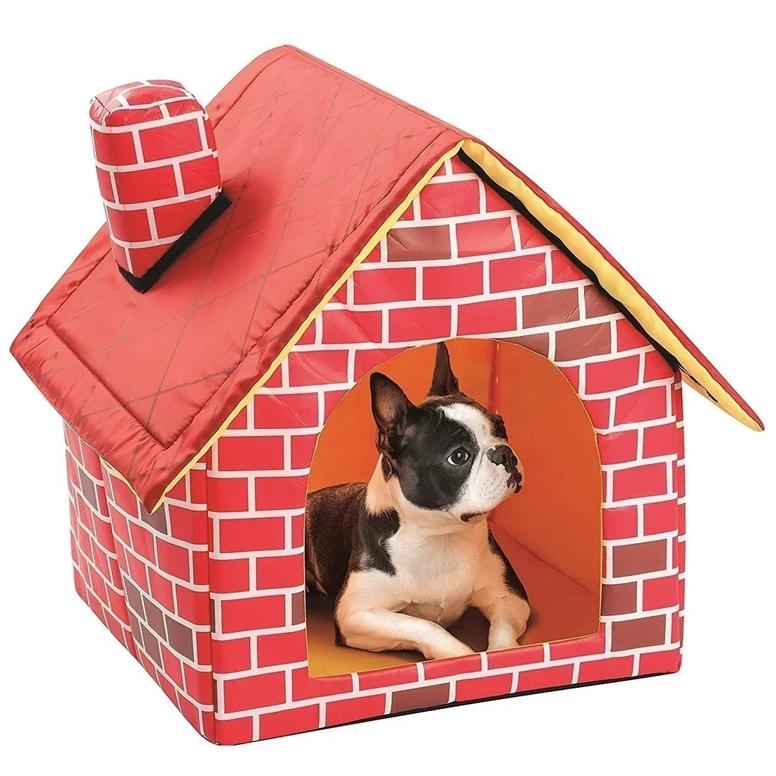 Foldable Kennel Small Dog Cat Kennel Warm and Comfortable Portable Brick Wall Style Pet Dog House Cat Bed