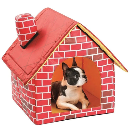 Foldable Kennel Small Dog Cat Kennel Warm and Comfortable Portable Brick Wall Style Pet Dog House Cat Bed