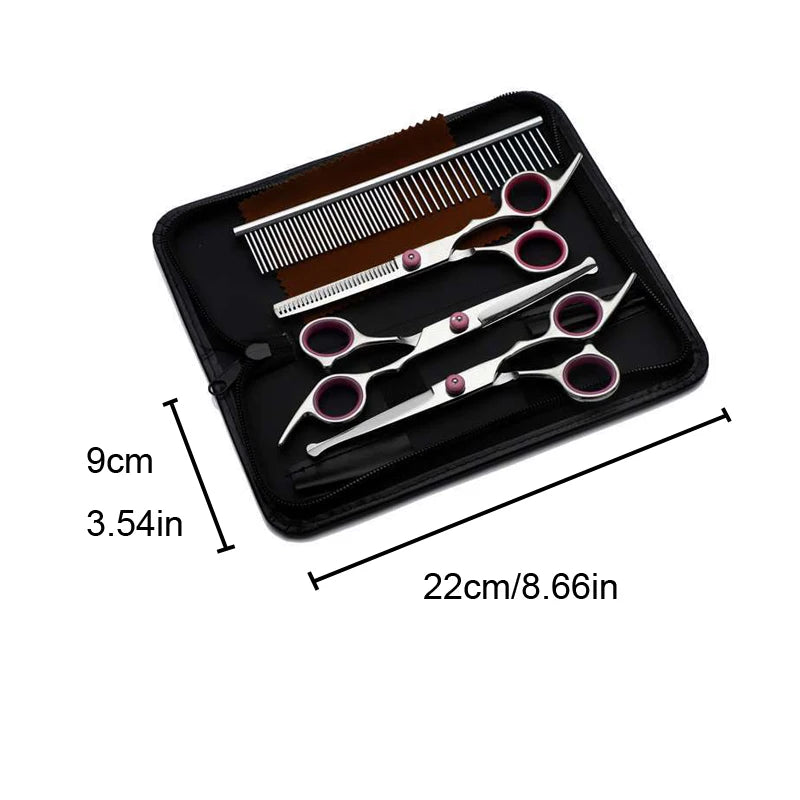5 in 1 Dog Grooming Scissors Kit for Grooming with Safety Round Tips Stainless Steel Thinning Shears Dog Pet Cat Shears
