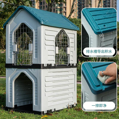 Double-decker kennel outdoor four-season dog house autumn and winter rainproof dog house outdoor stray cat nest dog cage villa