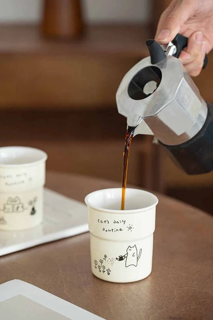 225ml Ceramic Cup Cute Cat Illustrations Coffee Cup for Kitchen Coffee Shop Restaurant,Latte Mug,Drinkware Gift Souvenir