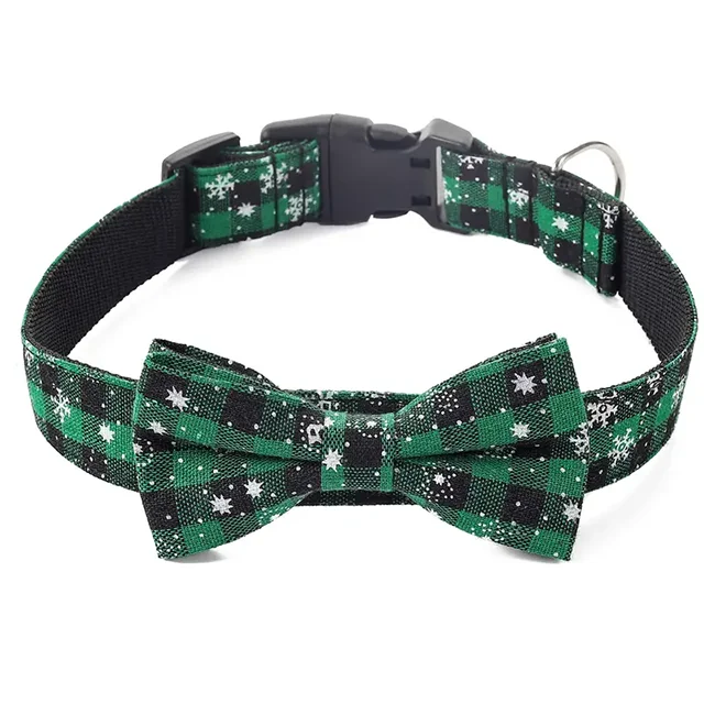 the HOLIDAY GENT - Dog Collar with Bowtie, Christmas Plaid Snowflake Dog Collar with Adjustable Buckle - Suitable for Small/Large Dogs/Cats/Pets