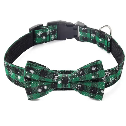 the HOLIDAY GENT - Dog Collar with Bowtie, Christmas Plaid Snowflake Dog Collar with Adjustable Buckle - Suitable for Small/Large Dogs/Cats/Pets