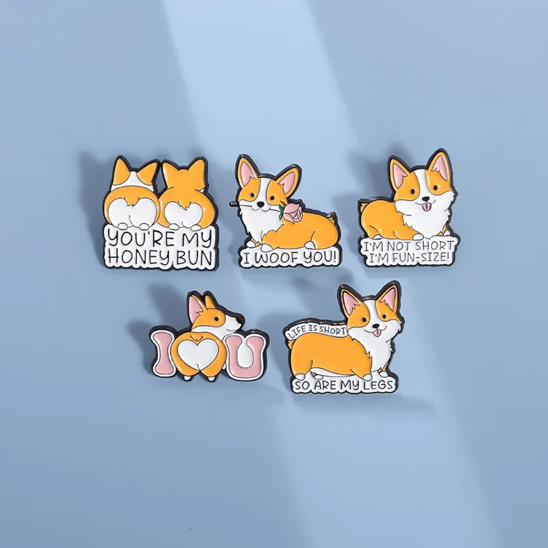 Cute Dog Series Enamel Pin Yellow Corgi Cute Brooch Backpack Hat Lapel Accessories Metal Badge Gift For Friend Jewelry Wholesale