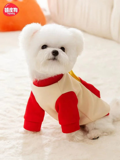 Pet Leash Little Dog Clothes Schnauzer Hoodie Autumn Small Dog Pocket French Fries with Plush Pullover Top Puppy Clothes