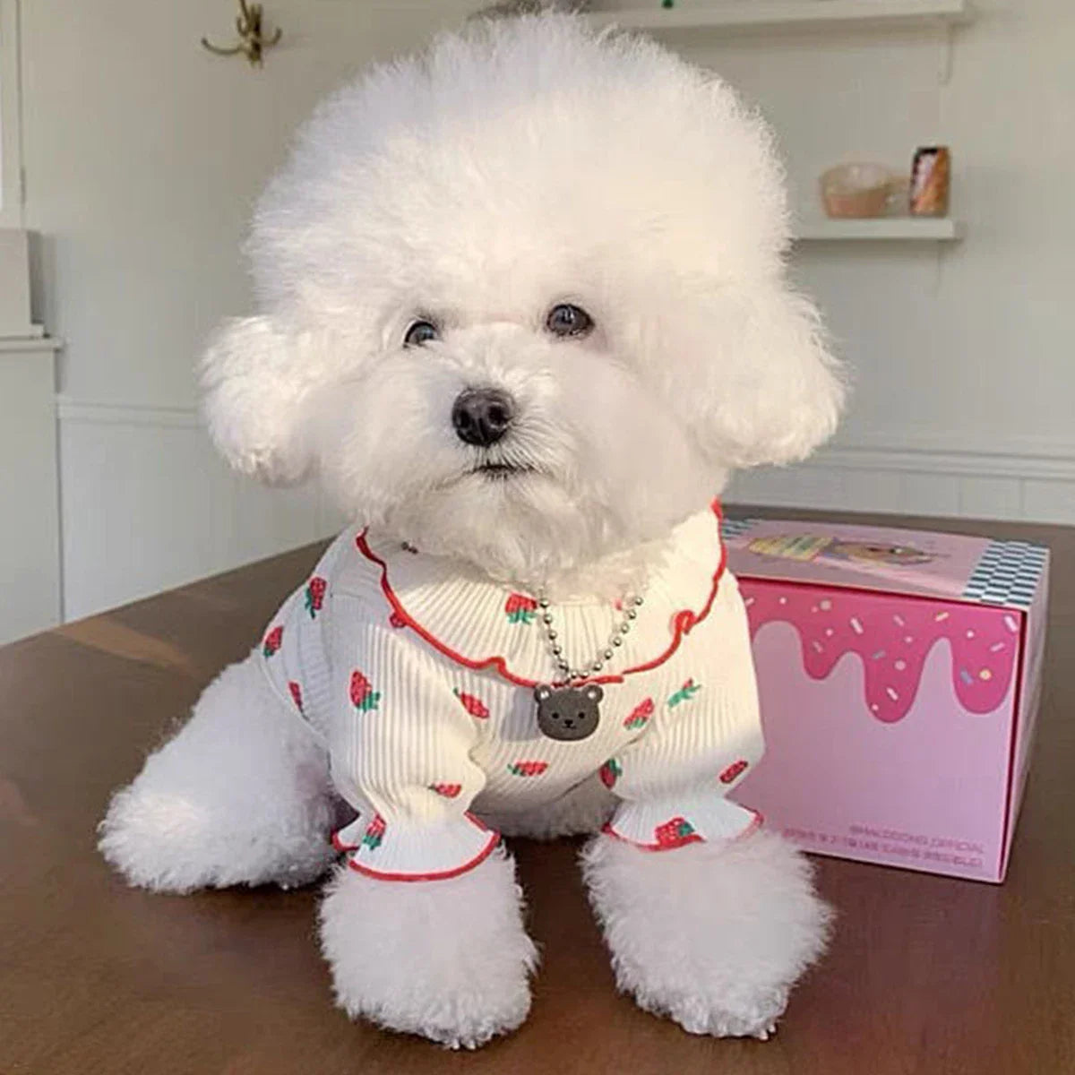 Medium Cat Clothing Cute Dog Clothing for Small Dog Strawberry Dog Vest Summer Breathable Vest Ruffled Collar Pet Clothes