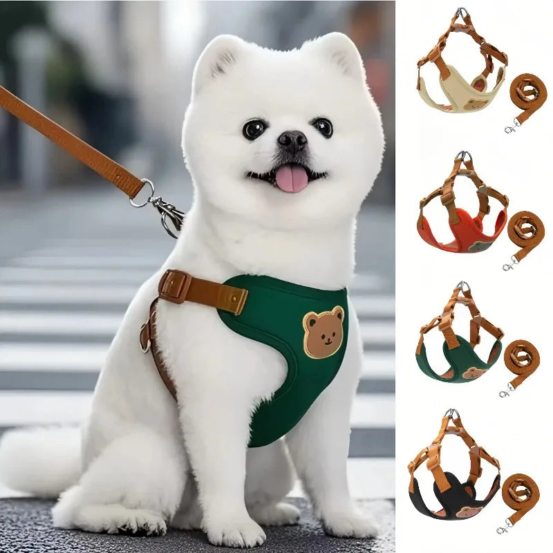 the BEARHUG HARNESS SET - Pet Dog Harness Leash Set, Small/Medium Dog/Cat Vest, Breathable Puppy Chest Strap, French Bulldog, Chihuahua Harness, Pet Supplies