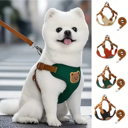 the BEARHUG HARNESS SET - Pet Dog Harness Leash Set, Small/Medium Dog/Cat Vest, Breathable Puppy Chest Strap, French Bulldog, Chihuahua Harness, Pet Supplies