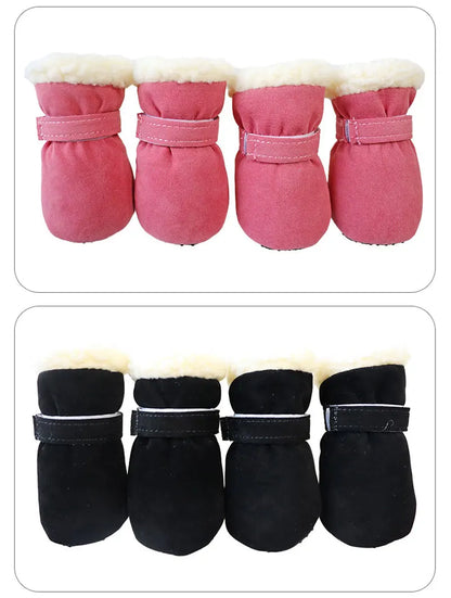 the SNOW DOG SLIPPERS - 4PCS Winter Waterproof Warm Non-Slip Snow Boots for Small Breeds Dogs, Puppy Outdoor Walking Dog Socks, Bootie Pet Paw Care