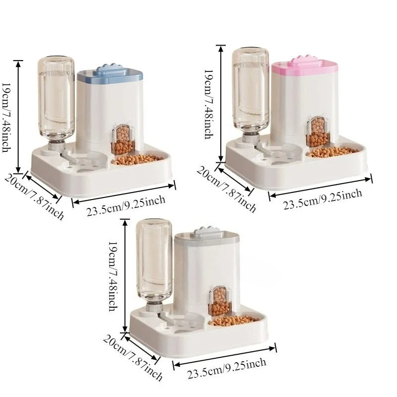 Automatic Cat & Dog Water Dispenser with Integrated Food Basin No Batteries Needed,Automatic Pet Feeder One-Piece Design