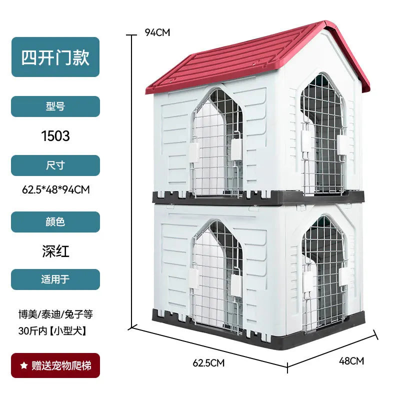 the DOUBLE DECKER DOGHOUSE - Dog Villa with Two Floors, Outdoor Doghouse, Dogs Cage Suitable All Seasons in Summer Rainproof, Outdoor Waterproofing Cat/Dog House