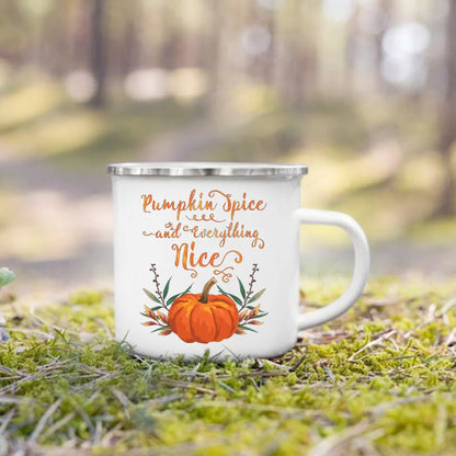Pumpkin Leaves Dog Cat Printed Enamel Mugs Coffee Cups Fall Thanksgiving Party Wine Juice Mug Handle Cup Autumn Holiday Gifts