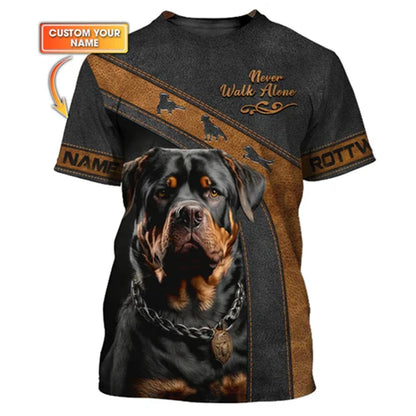 the ROTTWEILER ALPHA - Pet Lover Rottweiler T-Shirt, Unisex Outdoor Sport Short Sleeve Tee Shirts, Cool Pattern Design Custom Name Personality Fashion Top