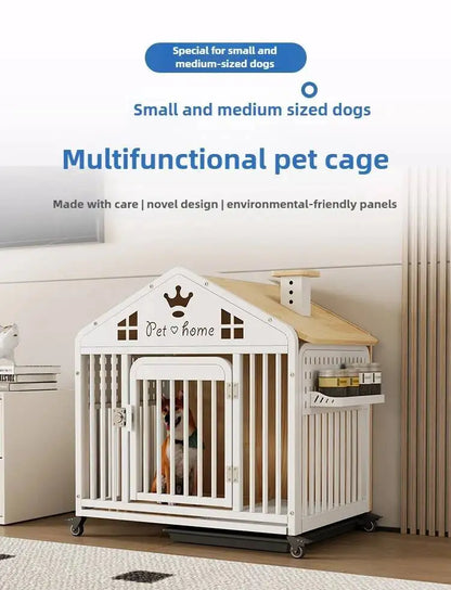 the DOG VILLA - Multi-Functional Solid Wood Steel Frame Pet Dog Villa, Small/Medium-Sized Dog Cage, Indoor Outdoor Dog Cage, Dog Bed with Toilet