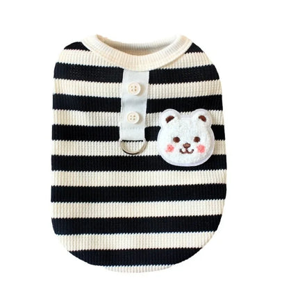 Pets Cat and Dog Clothes, Waffle Grid Vest for Spring/Summer, Striped T-Shirt with Leash for Small Dogs, Summer Outfit