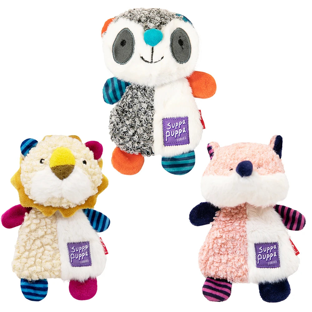 Gigwi Suppa Puppa Series Dog Toy Rattle Paper Teeth Sound Plush teeth cleaning dog bite resistant toy raccoon/Lion/fox Washable