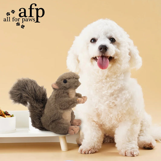 SquirrelSqueak Buddy™ | Realistic Faux Fur Squirrel Squeaky Dog Toy | Dog Paw Clothing