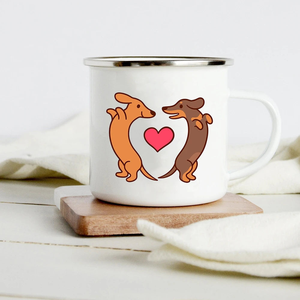 Funny Dachshund Print Creative Enamel Mug Coffee Wine Mugs Cartoon Dogs Paw Party Drink Beer Juice Milk Cups Gifts for Lover Dog