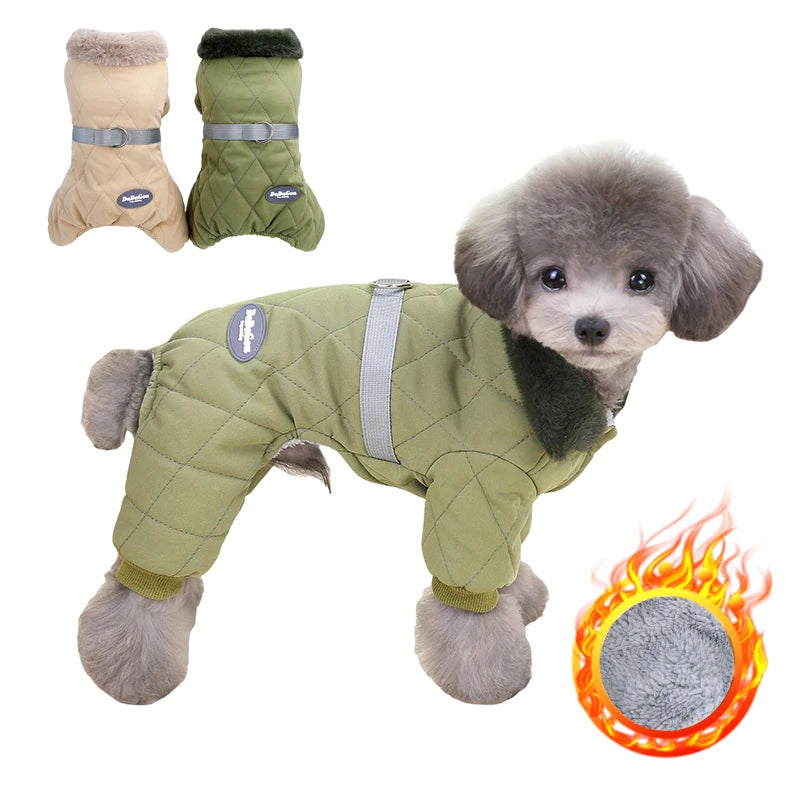 the FUR-TRIM EXPLORER JUMPSUIT - Fur Collar Dog Overalls with D Ring, Winter Dog Clothes for Small Dogs/Puppy, Jumpsuit Chihuahua Jacket, Poodle Costumes, Pet Coats