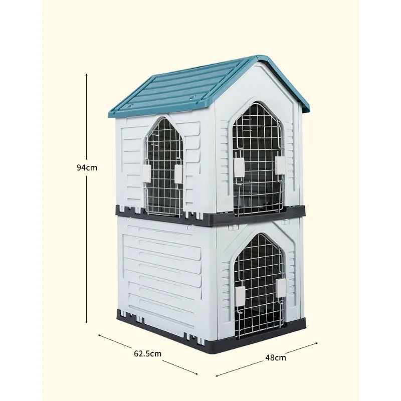 the DOUBLE DECKER DOGHOUSE - Dog Villa with Two Floors, Outdoor Doghouse, Dogs Cage Suitable All Seasons in Summer Rainproof, Outdoor Waterproofing Cat/Dog House