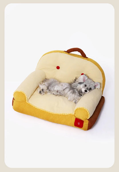 Modern Red Dot Backrest Pet Sofa: Removable Washable Dog Cat Bed, Warm Corgi Sleeping Pad for Autumn Winter