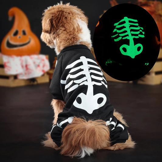 Luminous Halloween Pet Dog Clothes Skeleton Cosplay Dog Cat Sweatshirt Pet Dress Up Jumpsuits Cute Four Legged Puppy Coat