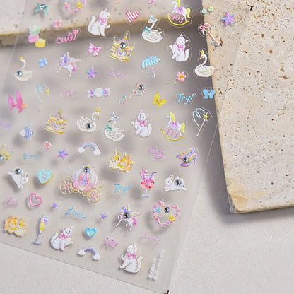 Graffiti Cat Claw Rabbit Bunny Bear Dog Flower Lovely Animal Fruit Dim Sum Candy Sunflower Adhesive 5D Nail Art Stickers Decal