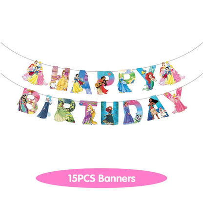 Disney Princess Birthday Decoration Tableware Paper Cups Plates Balloons Tablecloth Backdrop Banner Party Supplies For Baby Kids