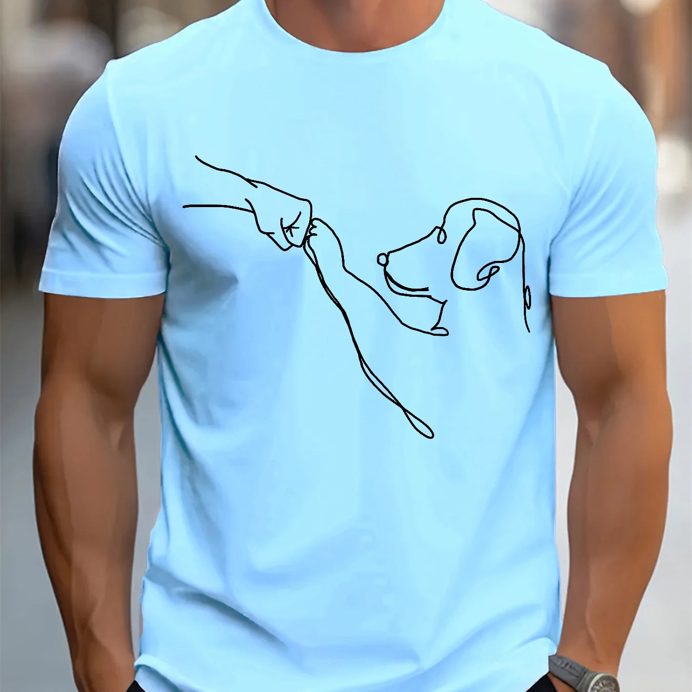 the FIST TO PAW SKETCH - Men's 100% Cotton Casual Sports Loose Fit Funny Dog First Print Round Neck Short Sleeved T-Shirt Top