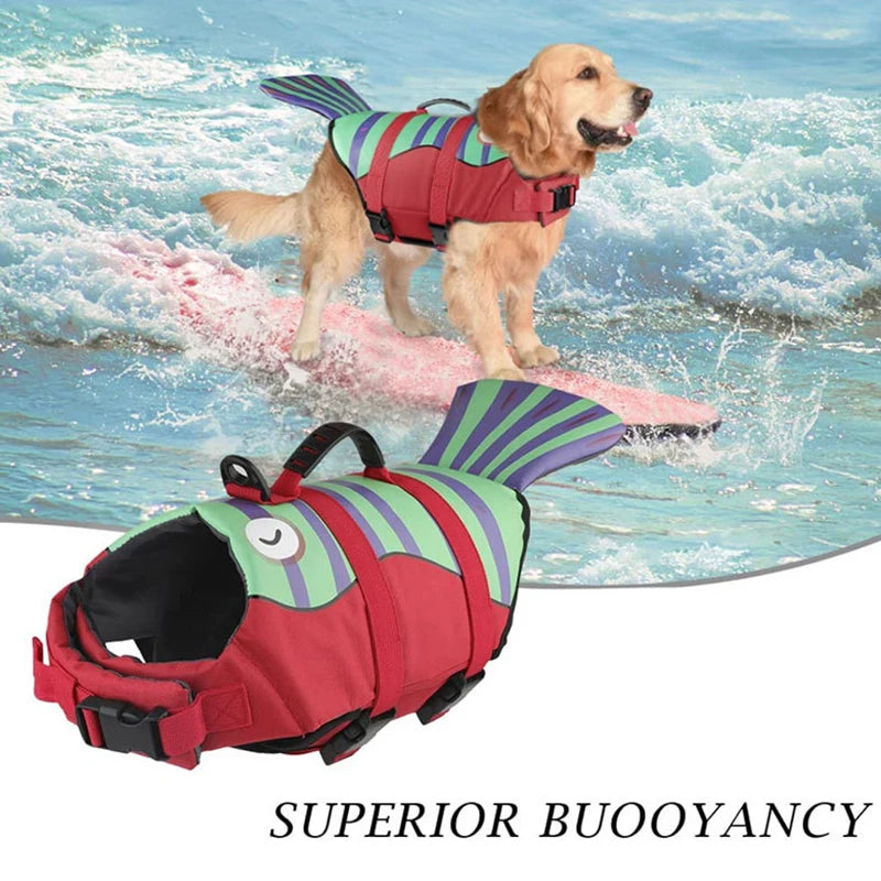the MER-DOG - Pet Dog Life Jacket, Enhanced Buoyancy Small Dogs Swimming Clothes, Safety Vest with Handle for Medium/Large Dog, Surfing Costume