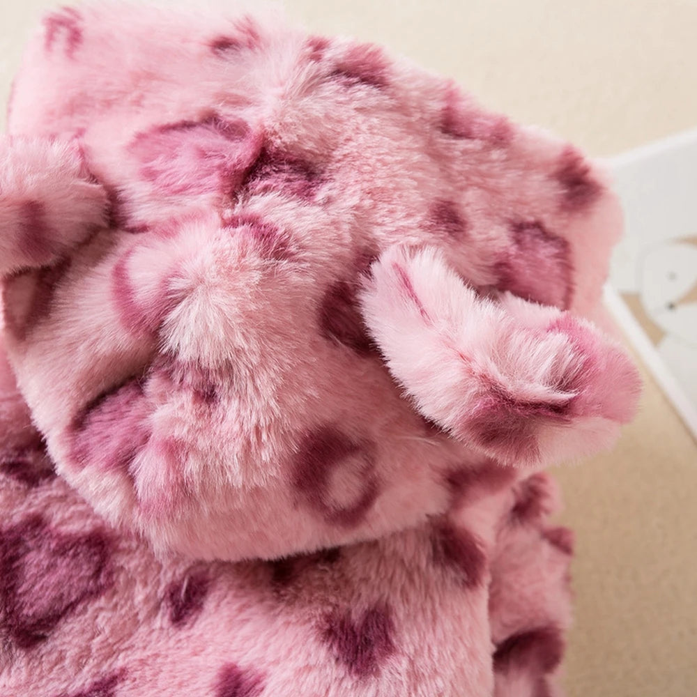 Pet Sweater Winter Leopard Print French Bulldog Soft Coat Small Dog Clothes Fur Hoodies Cute Dog Clothes