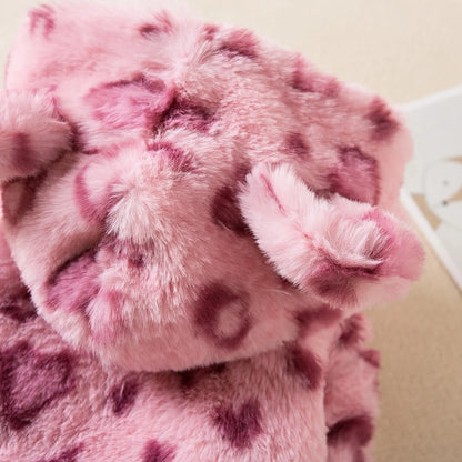 Pet Sweater Winter Leopard Print French Bulldog Soft Coat Small Dog Clothes Fur Hoodies Cute Dog Clothes