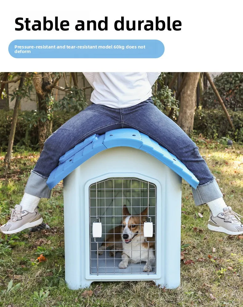 the IN THE DOGHOUSE - Large Waterproof Outdoor Doghouse - Detachable & Washable Dog Cage for Medium/Large Breeds, All-Weather Shelter
