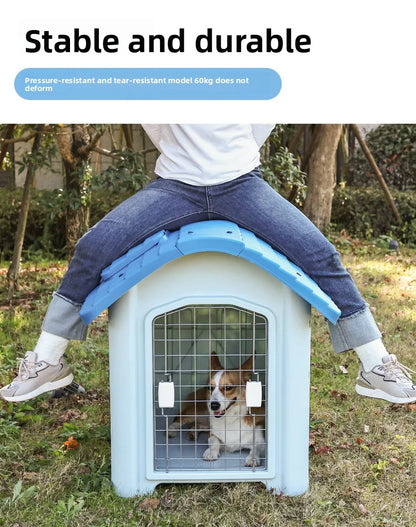 the IN THE DOGHOUSE - Large Waterproof Outdoor Doghouse - Detachable & Washable Dog Cage for Medium/Large Breeds, All-Weather Shelter