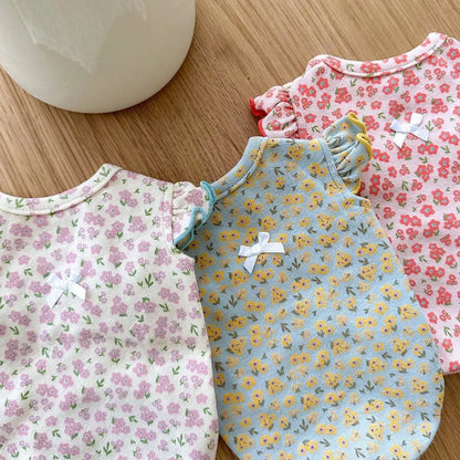 the PAWBLOOM FLORAL VEST - Pet Dog Vest, Summer Puppy Clothes, Cute Floral Flying Sleeves Dog T-Shirt, Chihuahua, Pug, Bichon, Cat/Dog Apparel, Dog Girl Clothing