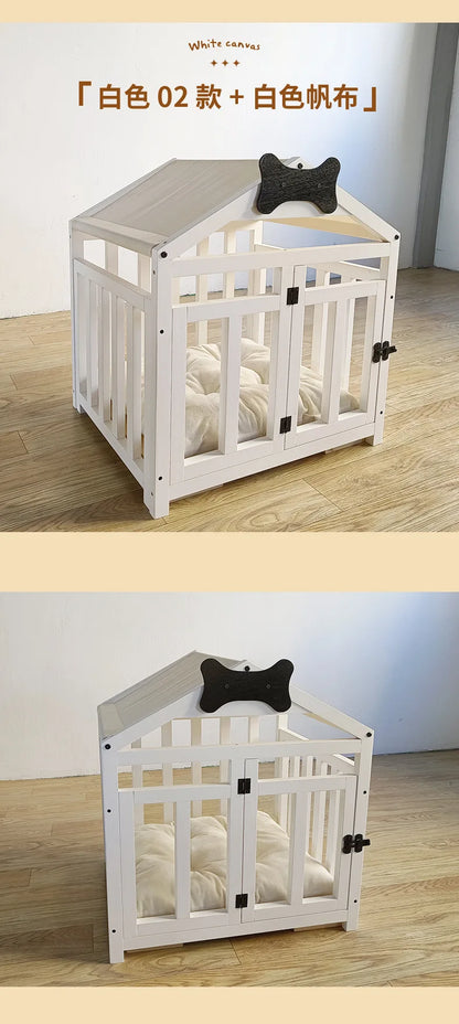 the DOG BONE DOGHOUSE - Solid Wood Doghouse, Large Space Double Doors Indoor Breathable Small Dog Washable Cat's Nest Doghouse, Waterproof Pet Bed