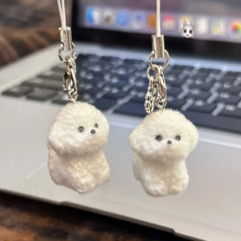 1/2Pcs Kawaii Puppy Keychain 3D Flocked Dog Little Plush Animal Pendant Backpack Car Keyrings Charms Hangs Decor Accessories