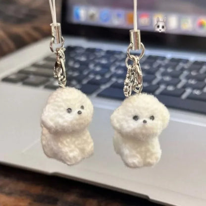 1/2Pcs Kawaii Puppy Keychain 3D Flocked Dog Little Plush Animal Pendant Backpack Car Keyrings Charms Hangs Decor Accessories