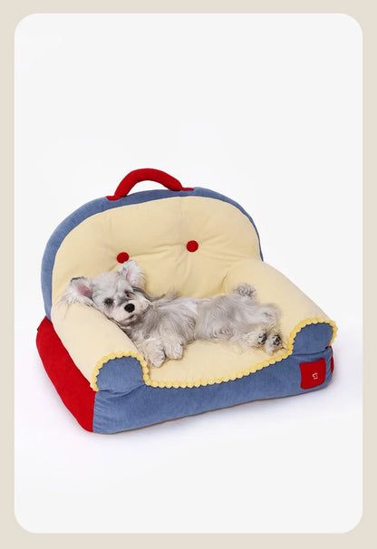 Modern Red Dot Backrest Pet Sofa: Removable Washable Dog Cat Bed, Warm Corgi Sleeping Pad for Autumn Winter