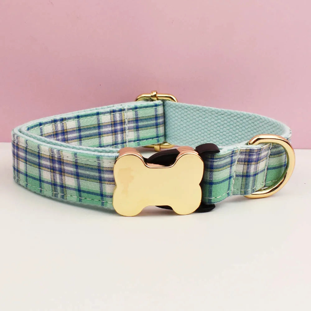 the CUSTOMCREST PLAID COLLAR - Custom Design Logo Plaid Dog Collar, High Quality Cotton Pet Accessories, Personalized, Lead Your Dog - Stand Out in Style