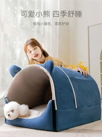 Dog Kennel Warm In Autumn and Winter Removable and Washable House Type Closed Indoor Large Space Cat Fighting Mat