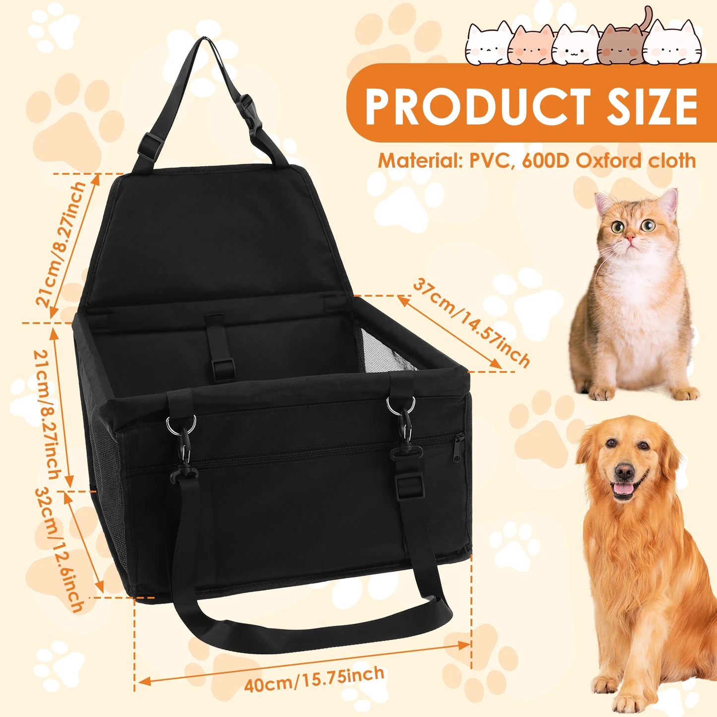 Dog Car Seat Puppy Booster Seat With Safety Lock Scratch Proof Adjustable Strap Travel Car Box for Small to Medium Dog