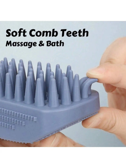 1Pc 3-Head Silicone Bath Massage Brush with Fur Removal for Cats/Dogs - Collects 96% Wet Hair during Washing - Grooming Tool